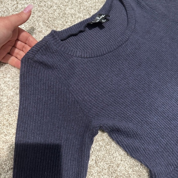 Lulus Heather blue Fit and Fair Ribbed Knit Long Sleeve Skater Dress - Picture 4 of 6